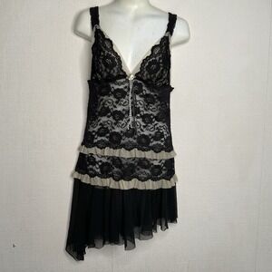 Vintage Frederick's of Hollywood Whismigoth Black Sheer Lace Slip Dress Size‎ M